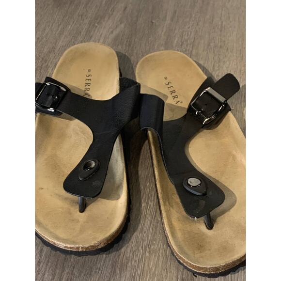 Serra Women's Thong Adjustable Buckle Strap Slip-On Flat Sandals Black Size 8 M - Picture 2 of 5